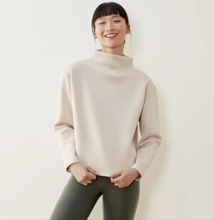 Like New! Aday Like A Boss Mockneck Scuba Pullover Sweatshirt Cream Ivory Large